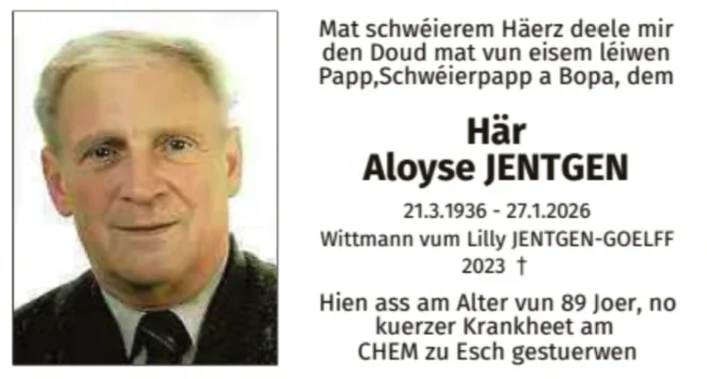 Traueranzeige für Aloyse Jentgen