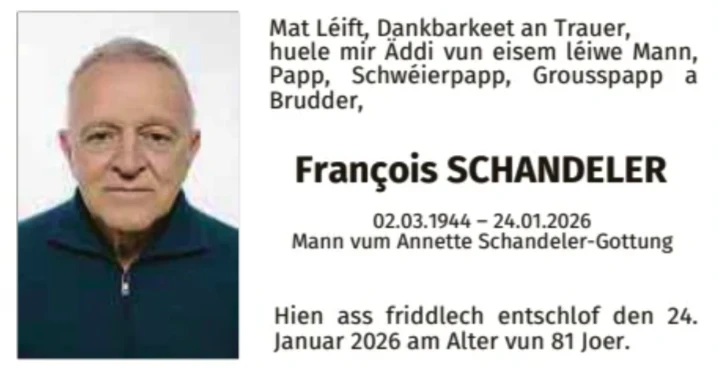 Traueranzeige für François Schandeler