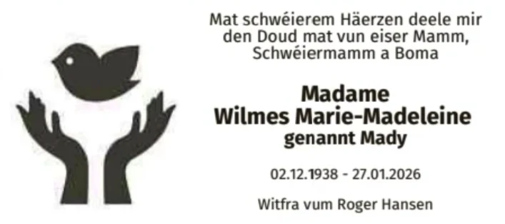 Traueranzeige für Marie-Madeleine Wilmes