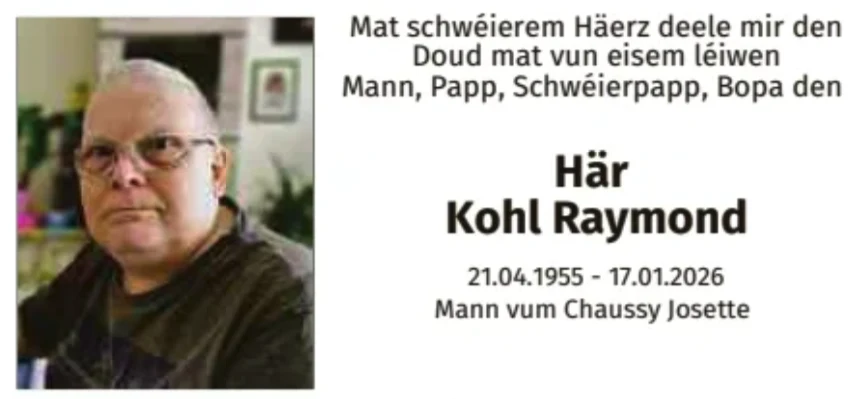 Traueranzeige für Raymond Kohl