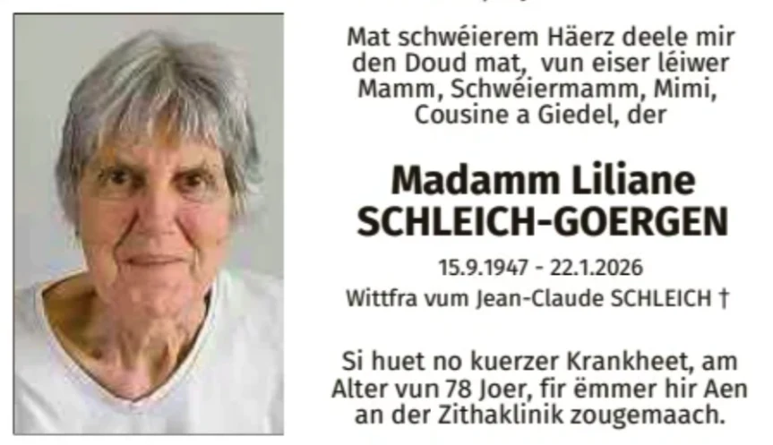 Traueranzeige für Liliane Schleich