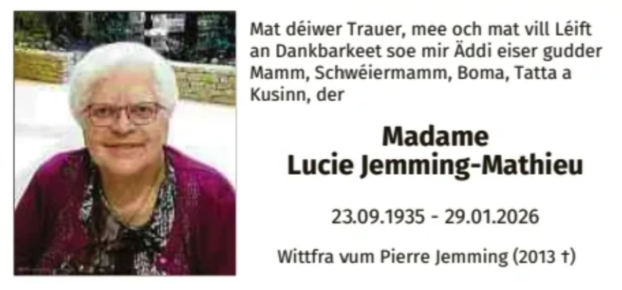 Traueranzeige für Lucie Jemming-Mathieu