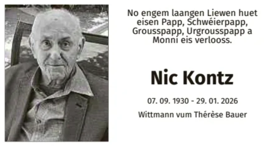 Traueranzeige für Nic Kontz