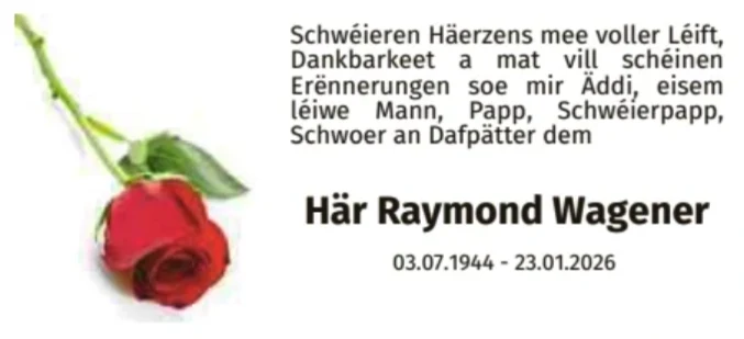 Traueranzeige für Raymond Wagener