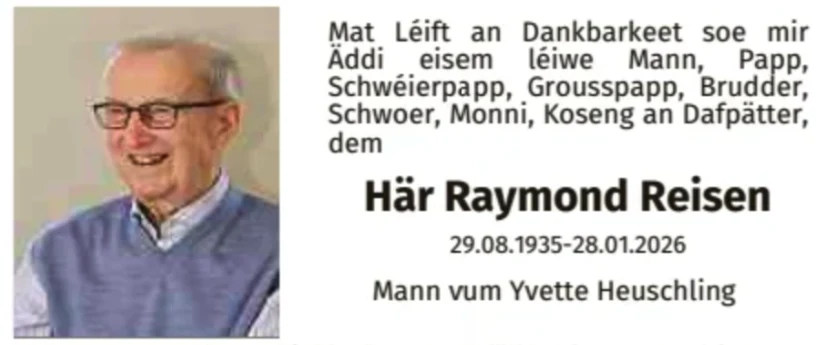 Traueranzeige für Raymond Reisen