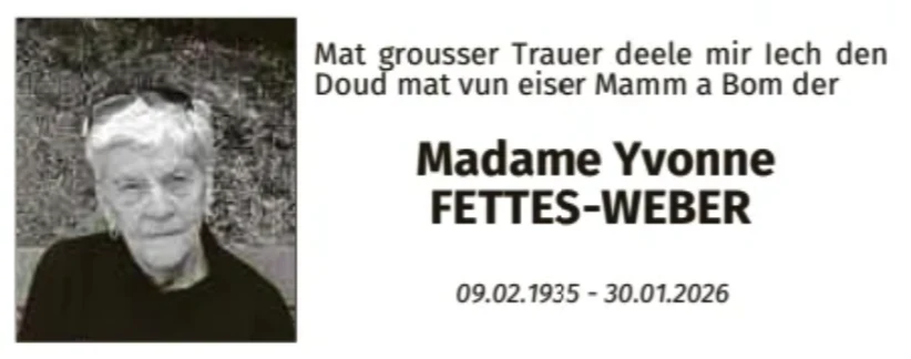 Traueranzeige für Yvonne Fettes-Weber