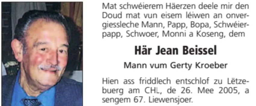 Traueranzeige für Jean Beissel