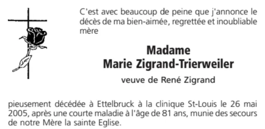 Traueranzeige für Marie Zigrand-Trierweiler