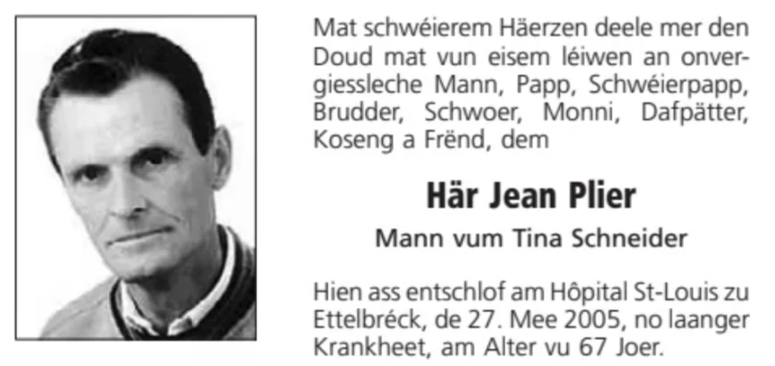 Traueranzeige für Jean Plier