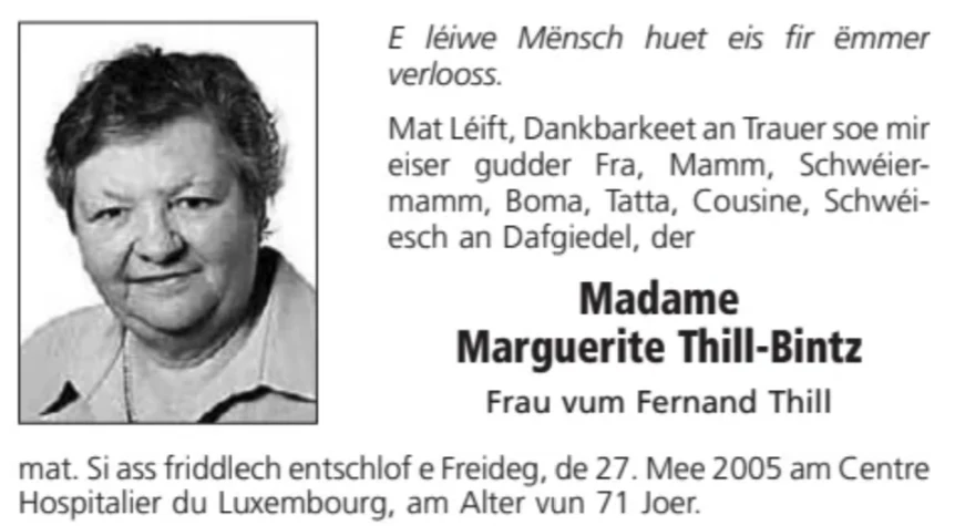 Traueranzeige für Marguerite Thill-Bintz