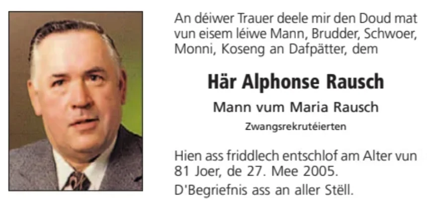 Traueranzeige für Alphonse Rausch