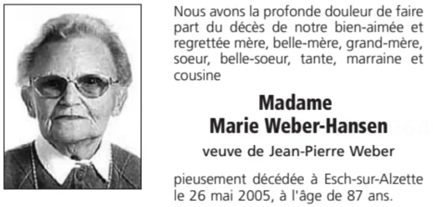 Traueranzeige für Marie Weber-Hansen