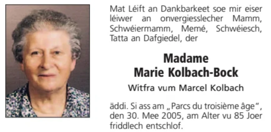 Traueranzeige für Marie Kolbach-Bock