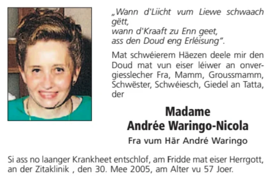 Traueranzeige für Andrée Waringo-Nicola