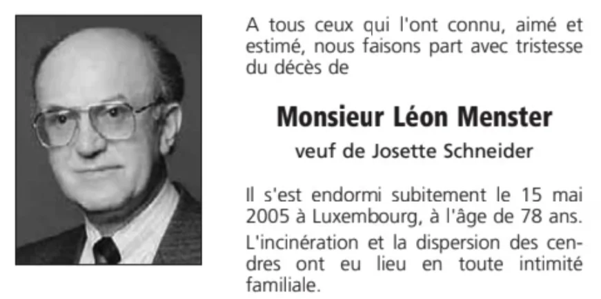 Traueranzeige für Léon Menster
