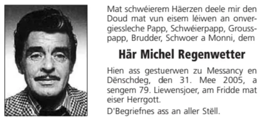 Traueranzeige für Michel Regenwetter
