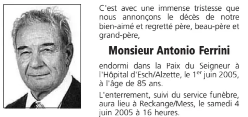 Traueranzeige für Antonio Ferrini