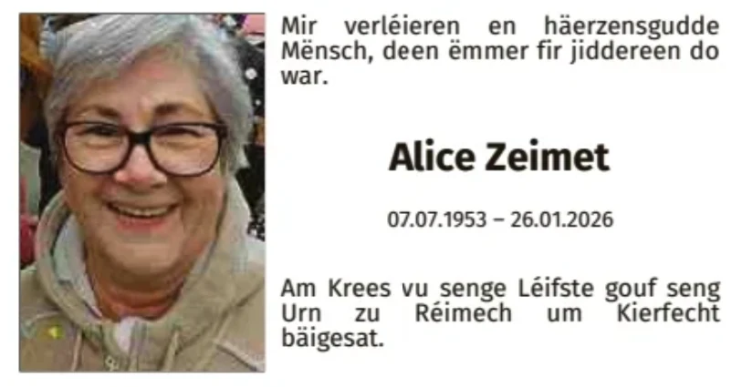 Traueranzeige für Alice Zeimet
