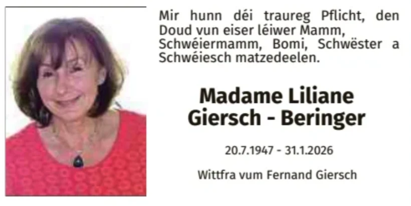 Traueranzeige für Liliane Giersch-Beringer