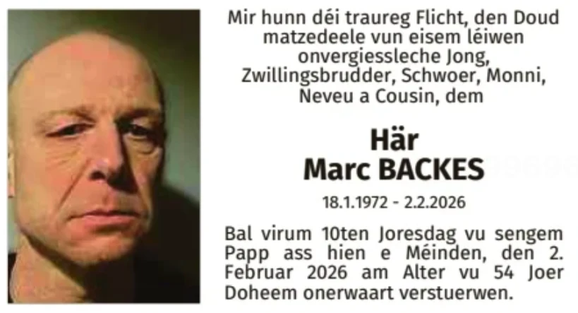 Traueranzeige für Marc Backes