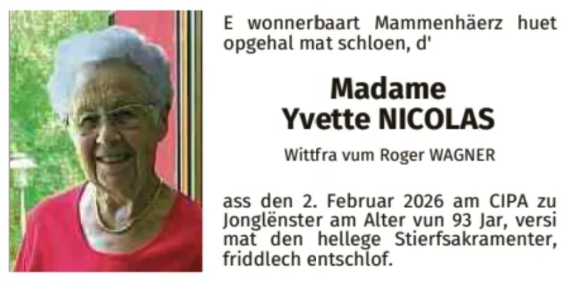Traueranzeige für Yvette Nicolas