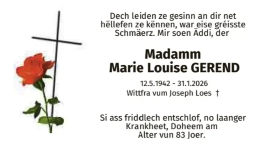 Traueranzeige für Marie Louise Gerend