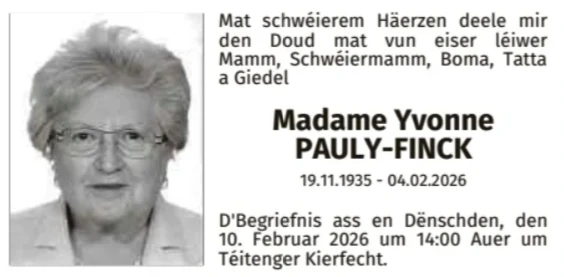 Traueranzeige für Yvonne Pauly-Finck