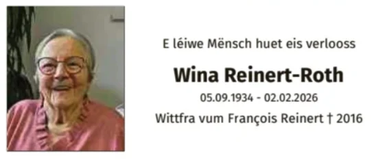 Traueranzeige für Wina Reinert-Roth