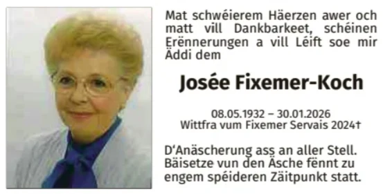 Traueranzeige für Josée Fixemer-Koch