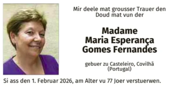 Traueranzeige für Maria Esperanca Gomes Fernandes