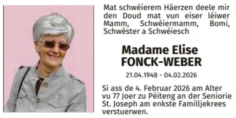 Traueranzeige für Elise Fonck-Weber