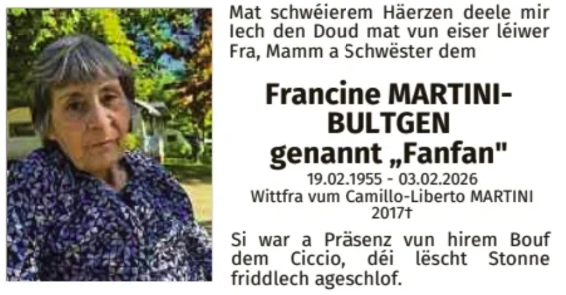 Traueranzeige für Francine Martini-Bultgen