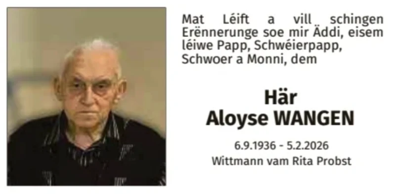 Traueranzeige für Aloyse Wangen