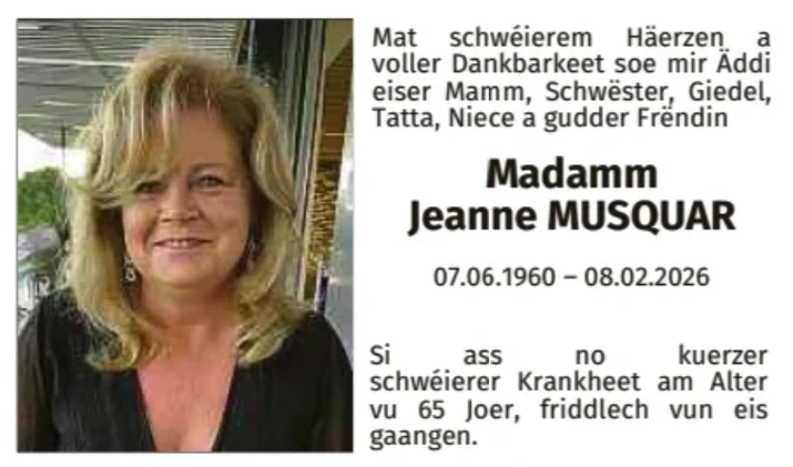 Traueranzeige für Jeanne Musquar