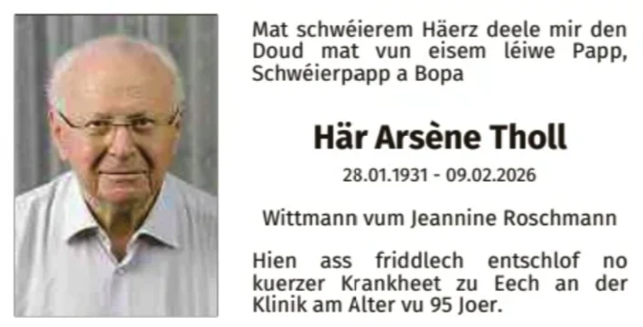 Traueranzeige für Arsène Tholl