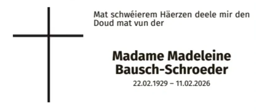Traueranzeige für Madeleine Bausch-Schroeder