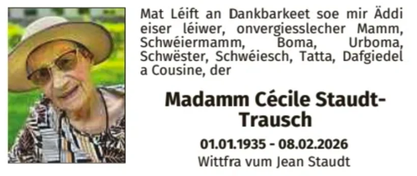 Traueranzeige für Cécile Staudt-Trausch