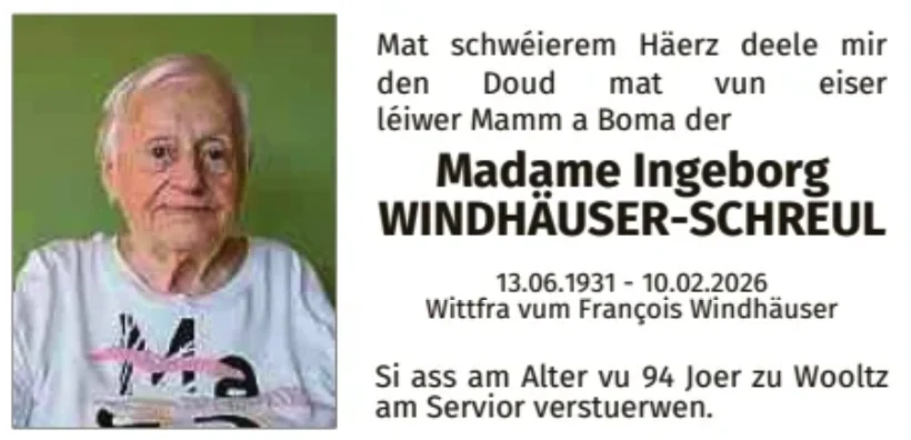 Traueranzeige für Ingeborg Windhäuser-Schreul
