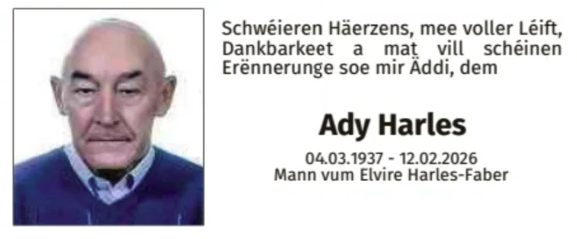 Traueranzeige für Ady Harles