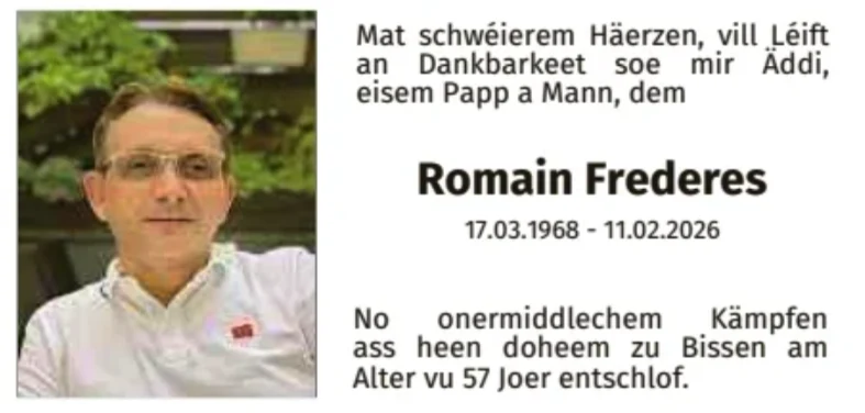Traueranzeige für Romain Frederes