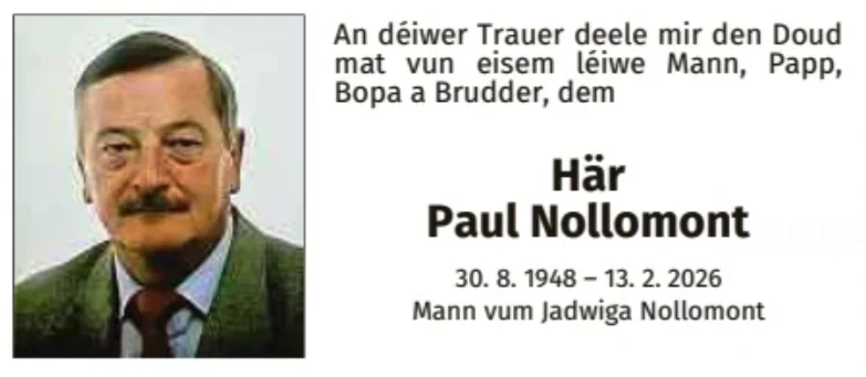 Traueranzeige für Paul Nollomont