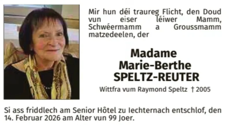 Traueranzeige für Marie-Berthe Speltz-Reuter