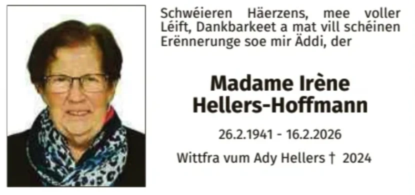 Traueranzeige für Irène Hellers-Hoffmann