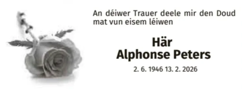 Traueranzeige für Alphonse Peters